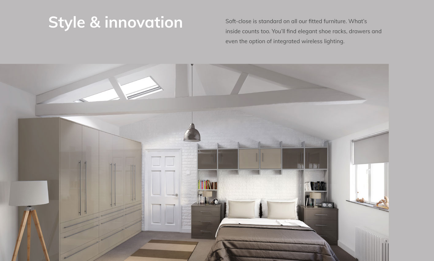 A modern bedroom showing MHB fitted furniture